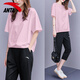 Anta short-sleeved suit for women in summer loose slim half-sleeved T-shirt for women casual two-piece set fashionable sports suit - 6 basic black [same style for men and women] M/170 [Girls recommend taking a small size]