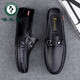 Woodpecker men's beanie shoes summer breathable leather shoes men's genuine leather soft leather one-legged driving shoes soft sole hollow style black summer hole 9901 38