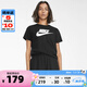 NIKE 耐克女子大钩子LOGO透气圆领T恤 短袖运动上衣BV6169 黑色010 L