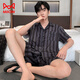 Cat men pajamas men ice silk summer new comfortable cardigan short-sleeved casual simple men's home clothing suit can be worn outside QY-YMD6624-Set-Men L suitable for 110-130Jin [Jin equals 0.5 kg]