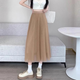 2025 new spring and summer versatile age-reducing women's mesh skirt over the knee long high-waisted slimming A-line pleated skirt 1369 [Clay color] XL [Recommended 125-140Jin [Jin equals 0.5 kg]]
