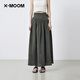X--MOOM【商场同款】X--MOOM2025夏季新款设计感绑带A字裙中长半身裙女 墨绿 S