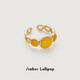 Amber Lollipop Beeswax Ring Women's Amber Open Index Finger Ring Design Anniversary Birthday Gift for Girlfriend and Wife Yellow (Blazing Sun Series)