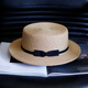 Tochino Japanese style straw hat women's summer sun hat flat brim small bow flat top hat sun protection beach hat vacation beige