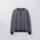 2025 New Men's Bottoming Sweater Korean Style Loose Henley Collar Contrast Color Striped Long Sleeve Sweater Dark Gray 2XL