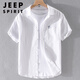 Jeep Spirit Linen de lino para hombres Camiseta de manga corta Camiseta suelta Top de cuello con collar T-Cotton Camiseta de lino Ropa de verano Yunyi-9711 Amarillo M