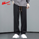 Pull-back pants, autumn men's loose casual pants, men's trendy wide-leg pants, versatile straight-leg pants, sports trousers, black XL