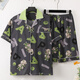 
He Jiagong summer short-sleeved thin imitation cotton pajamas men's home clothing suit summer cartoon print Korean version handsome young man 3271 short-sleeved suit M (70-100Jin [Jin equals 0.5 kg])