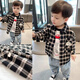 Pisces Rabbit (SHUAGNYUTU) boys' shirt spring and autumn handsome children's shirt long-sleeved baby plaid top Korean style spring style thin coat black plaid spring and autumn 90
