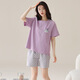 Yalu new summer pure cotton pajamas for women round neck short sleeve shorts home clothes summer thin cartoon girl cotton set 9856 M