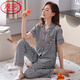 
LangSha Summer Pure Cotton Pajamas Women's New Year Short Sleeve Trousers Thin Plaid Full Cotton Summer Mom Home Suit PT-9923 M - Recommended 80-95Jin [Jin equals 0.5 kg]