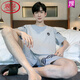 浪莎（LangSha）睡衣男夏季纯棉薄款短袖短裤可外穿休闲男士加大码凉感家居服套装 9930# XL 【建议120-140斤】