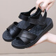 Dugu Jialuo Velcro Sandals 2025 new non-slip comfortable summer mother shoes breathable middle-aged and elderly flat sole large size black-683 top layer cowhide + rubber soft sole 38
