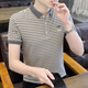 Camisa de manga corta Xcfreht Camiseta delgada de algodón puro a rayas de algodón para hombres con una solapa de manga de manga tostada Y6626 Khaki M 80-105 Jin [Jin equivale a 0.5 kg]