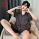 Cat men pajamas men ice silk summer new comfortable cardigan short-sleeved casual simple men's home clothing suit can be worn outside QY-YMD6624-Set-Men L suitable for 110-130Jin [Jin equals 0.5 kg]