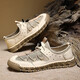 
Microfiber leather sandals men's French leather shoes for spring and summer new genuine leather hollow hole shoes soft sole casual beach shoes for men khaki [Microfiber leather A681] 46