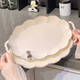 
Yusen Memories Light Luxury Plate Household Dish Plate Ceramic Steamed Fish Plate Bowls Tableware Set Underglaze Color Cream Style Gold-painted Plate 8.25 inches 4 packs 1391 Underglaze Color
