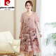 Pierre Cardin Fat Mom Summer Cheongsam Dress Summer Chiffon Skirt Large Size 2025 New Middle-aged Women Summer Style 6628 Pink Lotus Root XL Recommended 115 Jin Jin is equal to within 0.5 kg