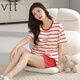 VTT Pyon Pyjamas en coton pour femmes en été shorts en coton pur shorts d'été Nouveaux jeunes dames costumes de vêtements V V costume à manches courtes: yzt9859 m