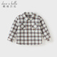DAVE&BELLA children's pure cotton shirt spring new boys plaid shirt gentleman style baby boy tops children's clothes blue plaid in stock 90 cm (recommended height 80-90cm)