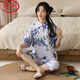 浪莎（LangSha）夏季国风短袖睡衣套装家居服棉新中式夏天七分裤可外穿女休闲薄款 Y9902 M