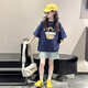 Mokitoul Girls Summer Anzug Set 2025 neue Mädchen modische Kurzarm Kinder Sommer-Denim Shorts zweiteilige Set Aprikosen-T (High-End-Geschenkboxverpackung) 120 cm