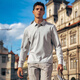 Mr. Stoff einfaches Hemdkragen Langarm Langarm T-Shirt Herren 2025 Herbst Neue Geschäfte und lässige, feste Farbanlage-Lampe Top Herren BT16862 Hell Cloud Grey M (170)
