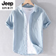 JEEP SPIRIT men's cotton linen lapel short-sleeved t-shirt loose shirt collar top clothes with neckline T-shirt linen summer clothes yunyi-9711 yellow M