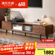 Genji Muyu solid wood TV cabinet modern living room oak household storage cabinet walnut color glass sliding door TV cabinet 2.0 meters