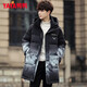 YAYA down jacket men's mid-length 2025 winter latest trend gradient color thickened cold-proof youth jacket black L (175)