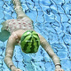 Yihaofeng Funny Big Head Size Silicone Watermelon Swimming Cap Swimming Cap Increased Waterproof Big Head Size Non-Stretching Unisex Watermelon Silicone Swimming Cap + Nose Clip Earplugs