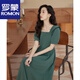 Romon FRINCHS Vestido cuadrado Cuello corto Summer Summer El nuevo diseño de nicho se siente que abraza la cintura y la falda verde adelgazante Trendy Dark Green M recomendado 97-107Jin [Jin iguala 0.5 kg]