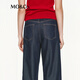 MO/Co. Jeans 2025 autumn new product instantly cool feeling antibacterial mid-waist straight black wide-leg pants MBE3JEN037 denim blue XXS /XXS