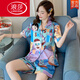Langsha 2025 Pyjamas en deux pièces pour femmes, Ice de glace d'été Soil à manches courtes cardigan imprimé cool sentiment pour faire du lapin à la maison sucré des étudiants 694-doublé