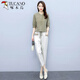 Traje de lino de algodón de algodón de algodón para mujeres 2025 Versión coreana NUEVA CASA CORTIVA Slim suelta pantalones de nueve mangas de nueve mangas jengibre [pantalones individuales] delgados 2xl