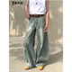 
7 best products ripped jeans men summer American retro wide-leg pants loose straight wash scimitar long pants men JZNZ-T673 light blue L