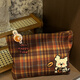 Cosmetic bag, portable large-capacity retro plaid storage bag, stylish travel and outing toiletry bag, coffee puppy storage bag
