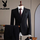 Playboy Suit Men's 2025 Winter Thick Business Professional Formal Wear British Fashion Groom Wedding Suit High-end Tea Gray Three-piece Suit L 50