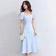 
Shangdubila 100% cotton A-line dress for women in summer, slim waist-hugging suspender skirt square collar casual midi skirt