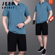 JEEP SPIRIT2025新款中老年休闲运动服套装男夏季短袖短裤爸爸夏装冰丝两件套 723墨绿-父亲节礼物 L 【建议100-120斤】 赠+-险