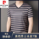
Pierre cardin summer short-sleeved ice silk V-neck T-shirt for men's fashionable stripes anti-wrinkle skin-friendly versatile middle-aged round neck half-sleeved T-shirt 6197V apricot gray M 165 [Suggested 95-115Jin [Jin equals 0.5 kg]]