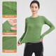 2025LULU same style women's sports long-sleeved T-shirt seamless outdoor round neck yoga fitness wear running Pilates pine forest green small waist XL