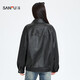 三福（SANFU）春季外套女2025新款立体口袋PU皮衣宽松百搭时尚夹克上衣女装 棕色- 薄款 S
