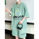 歌古森夏季运动套装男孩时尚潮流12-15岁青少年初中生短袖短裤学生男装 9928米色 M 80-100斤可穿
