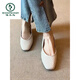 Marca de carpintería sandalias francesas de piel de oveja súper suave para mujeres 2025 Nuevos zapatos de agujero hueco transpirable Retro Mary Jane Fashion Off White 38