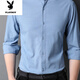 Playboy (Playboy) Camisa de primavera y otoño Lino de algodón para hombres Pequeño collar de collar de mediana edad imitación de lino de estilo chino