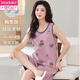 Modal pajamas for women in summer pure cotton sleeveless suspender vest shorts cute cartoon plus size fat mm home clothing two-piece set 9859 2XL (125-145Jin [Jin equals 0.5 kg])