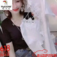 Woodpecker (Tucano) Baumwolle kurzärmeliges T-Shirt für Frauen 2025 Sommer Fashion V-Ausschnitt Koreanische Version Lace Hollow Design Rückenless modisches Top White L.
