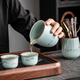 Porcelain brand tea set, official kiln ink and wash Guanshan tea set, complete set of high-end ceramic Kung Fu tea set, open piece can be used to grow teapot and bowl, ink and wash Guanshan lifting beam teapot and bowl, 8 cups, 13 pieces + tea tray