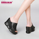 Sandalias con tacón de la marca Bido Groenlandia para mujeres que usan una nueva plataforma impermeable de verano con la boca de cuero de tacón alto de la boca abierta de las sandalias de medio apoyo de los pies en blanco 37 (235 mm)